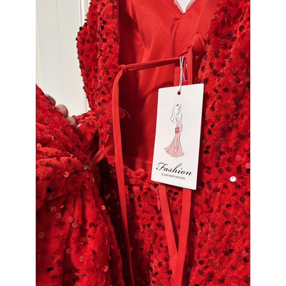 Red Sequin Party Dress Size 2 with Bow Back - Picture 9 of 10